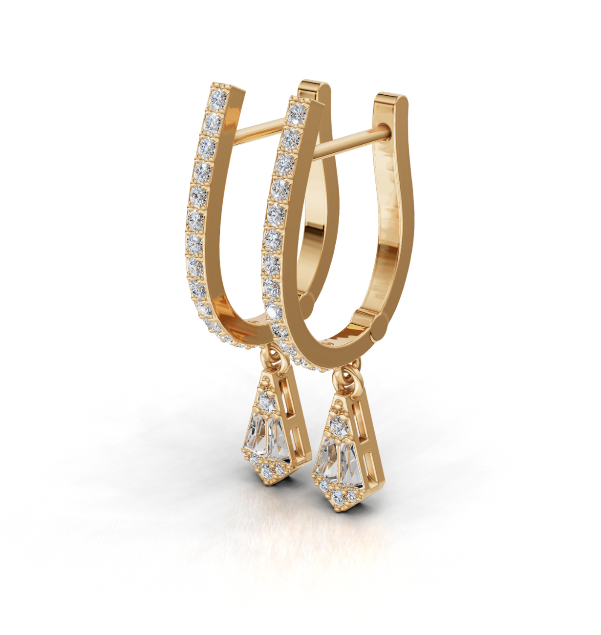 18k Gold Aria Baguette Drop Hoop Earrings Gold