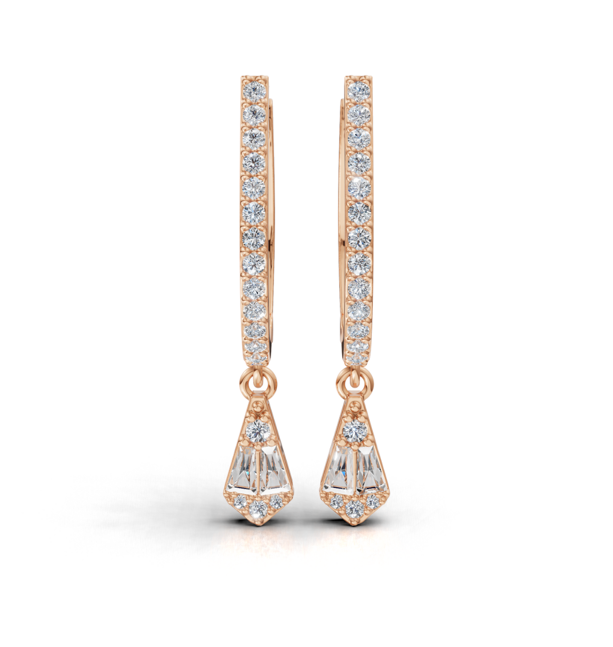Aria Baguette Drop Hoop Earrings 18K Rose