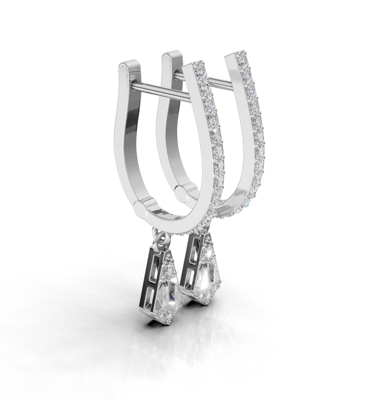 Aria Baguette Drop Hoop Earrings 925 Sterling Silver