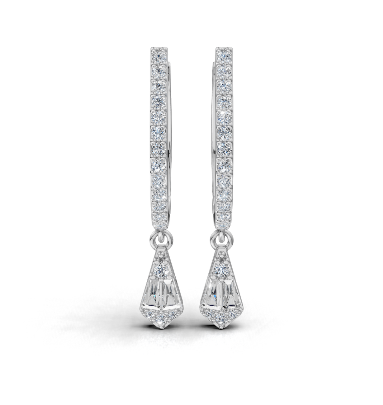 Aria Baguette Drop Hoop Earrings Sterling Silver