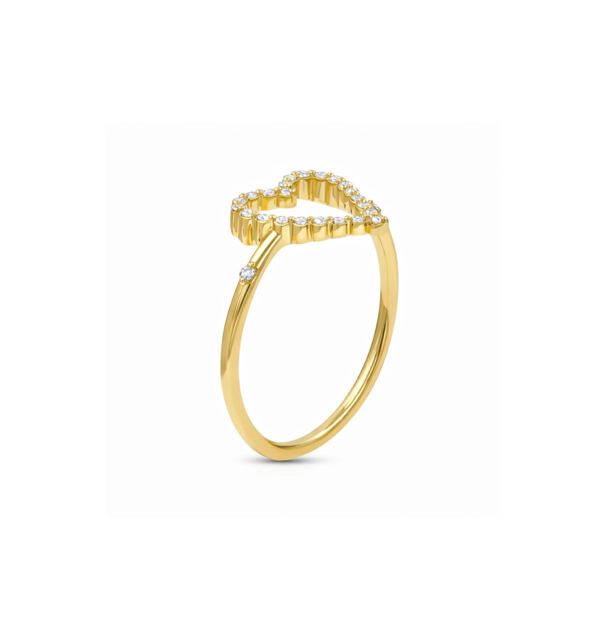 Gold ring with diamond accents on a white background