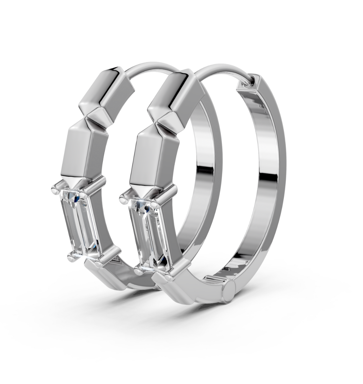 Silver Luna Baguette Hoop Earrings