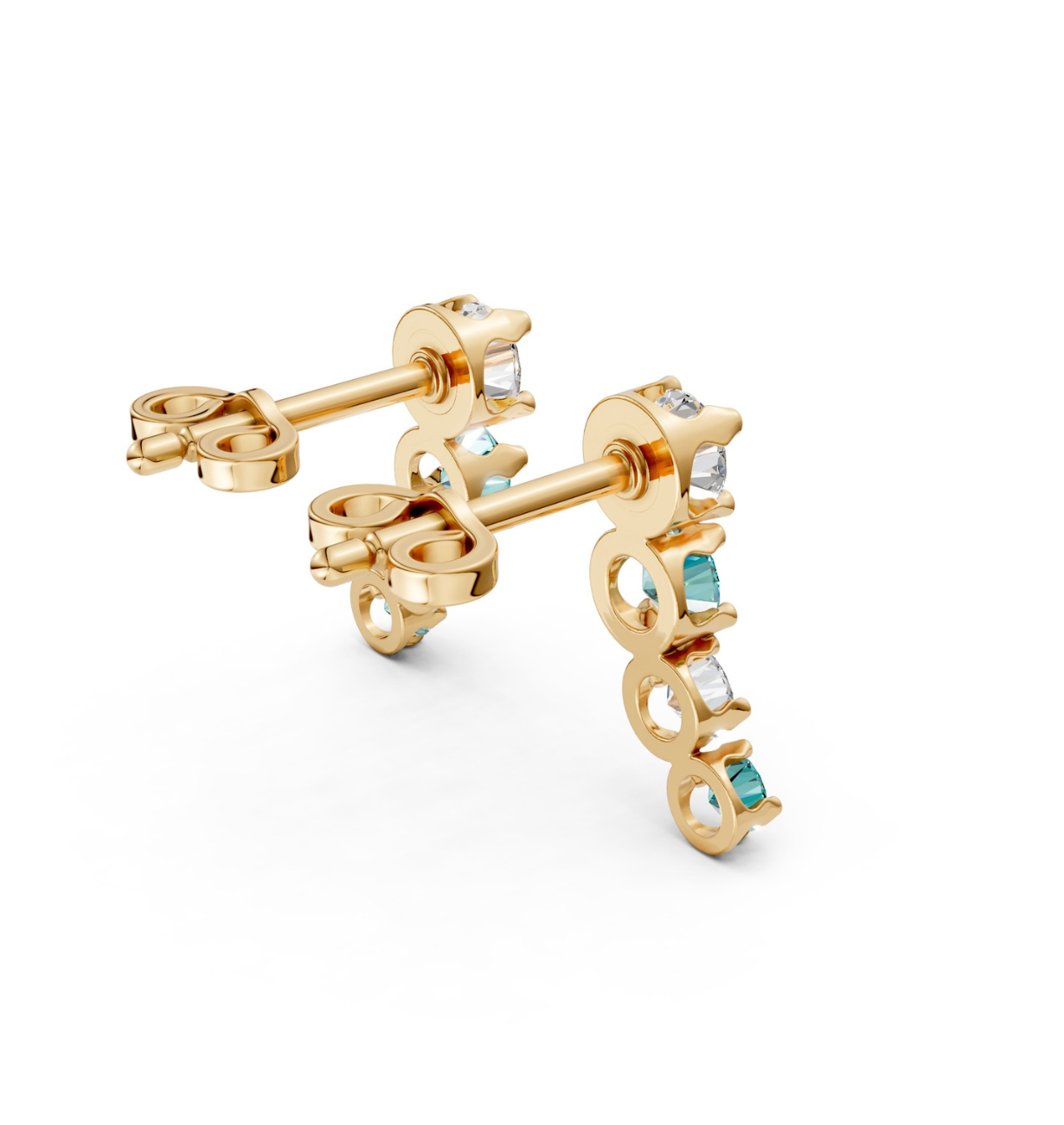 Teal & White Gradient Bar Earrings 18k Gold