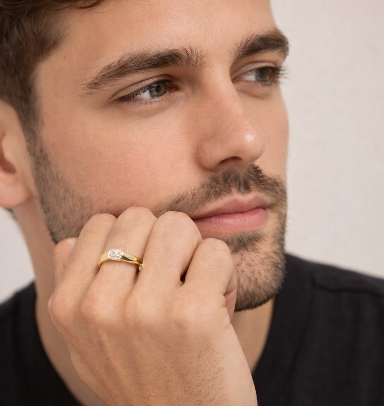 axiom men ring with emerald cut lab grown diamond in 14k gold