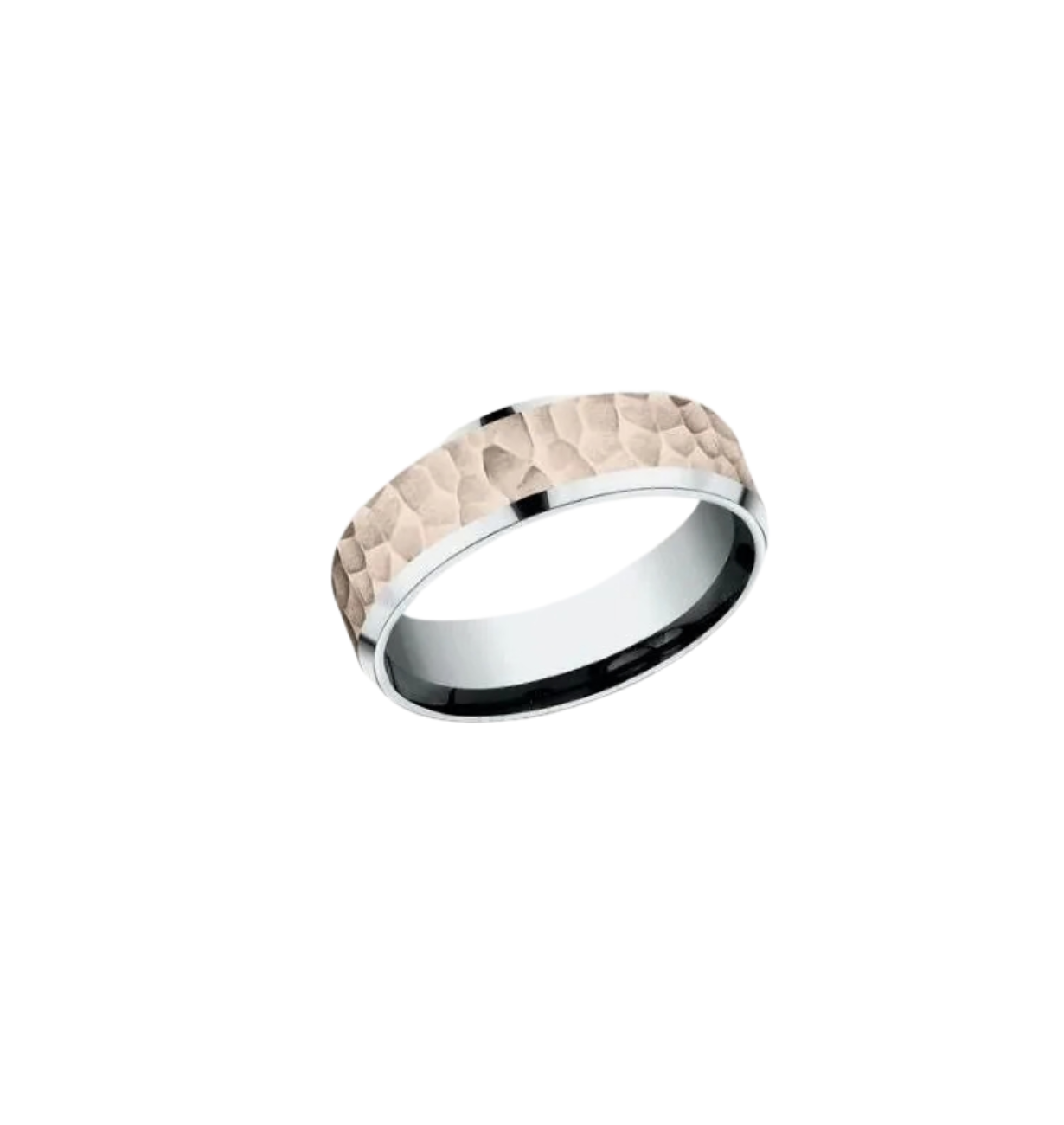 forge men ring with hammered rose gold center and polished edges