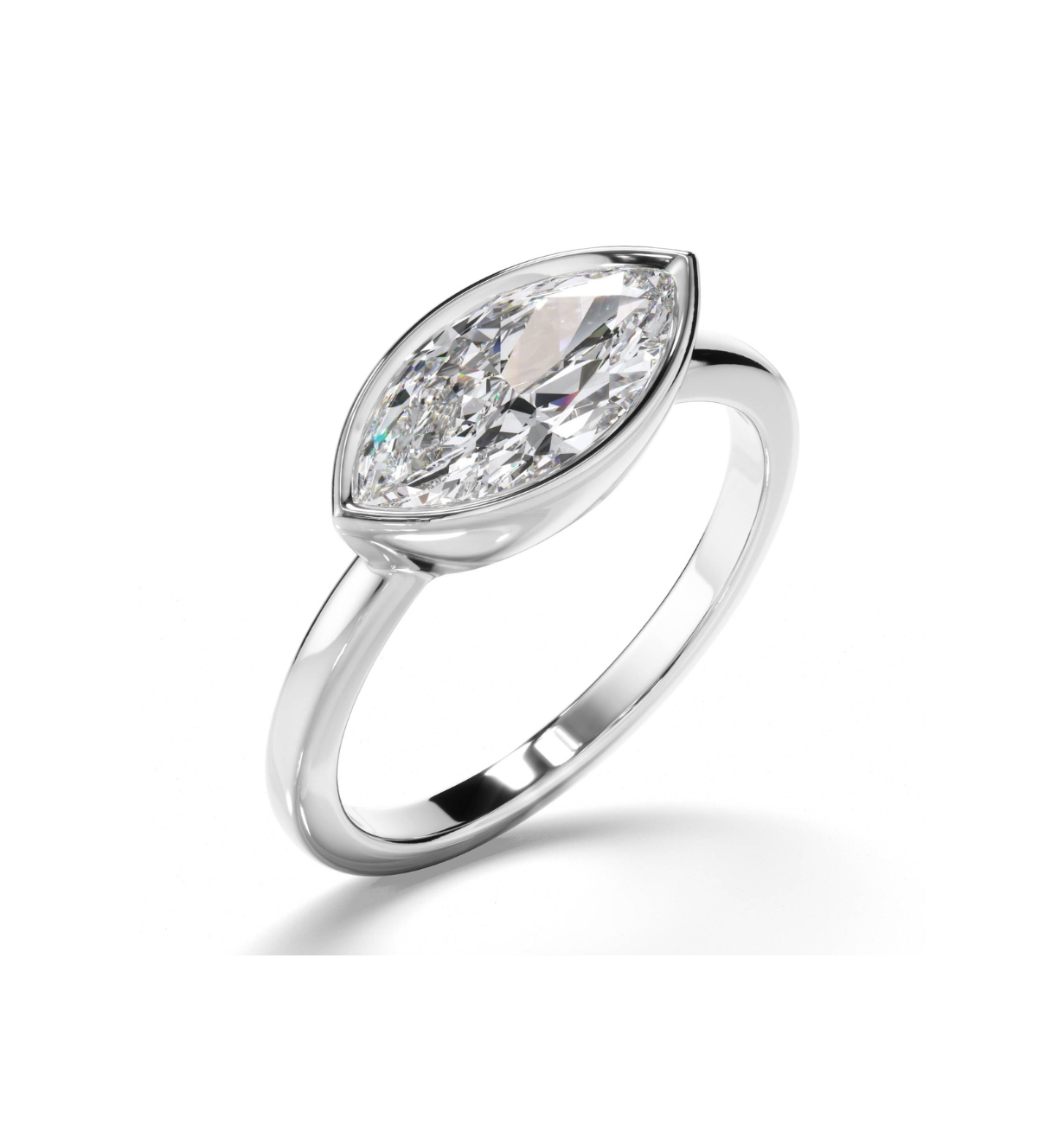 marquise lab grown diamond ring with east west setting in 14k white gold