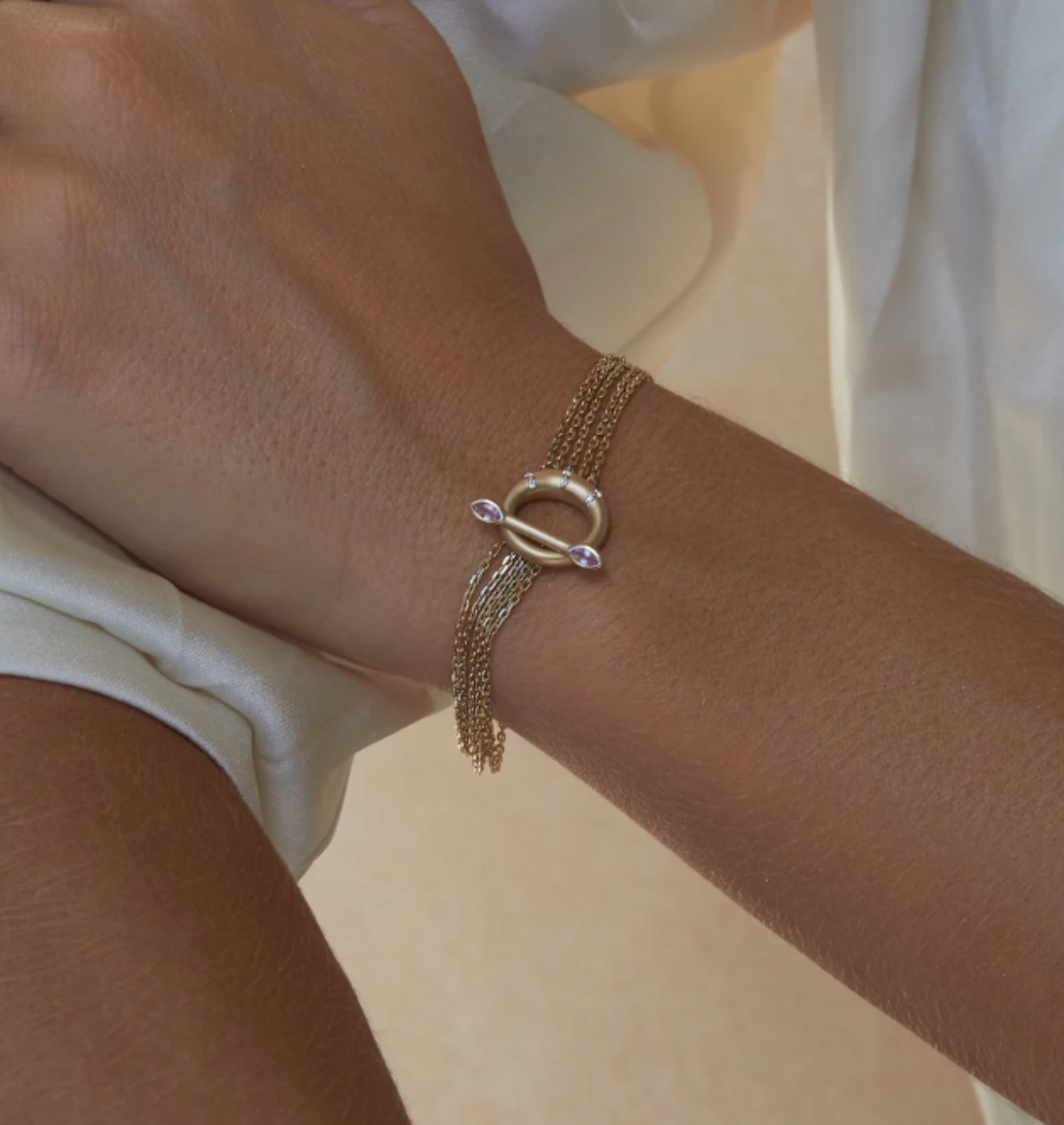 pink sapphire and white diamond bracelet in 925 sterling silver