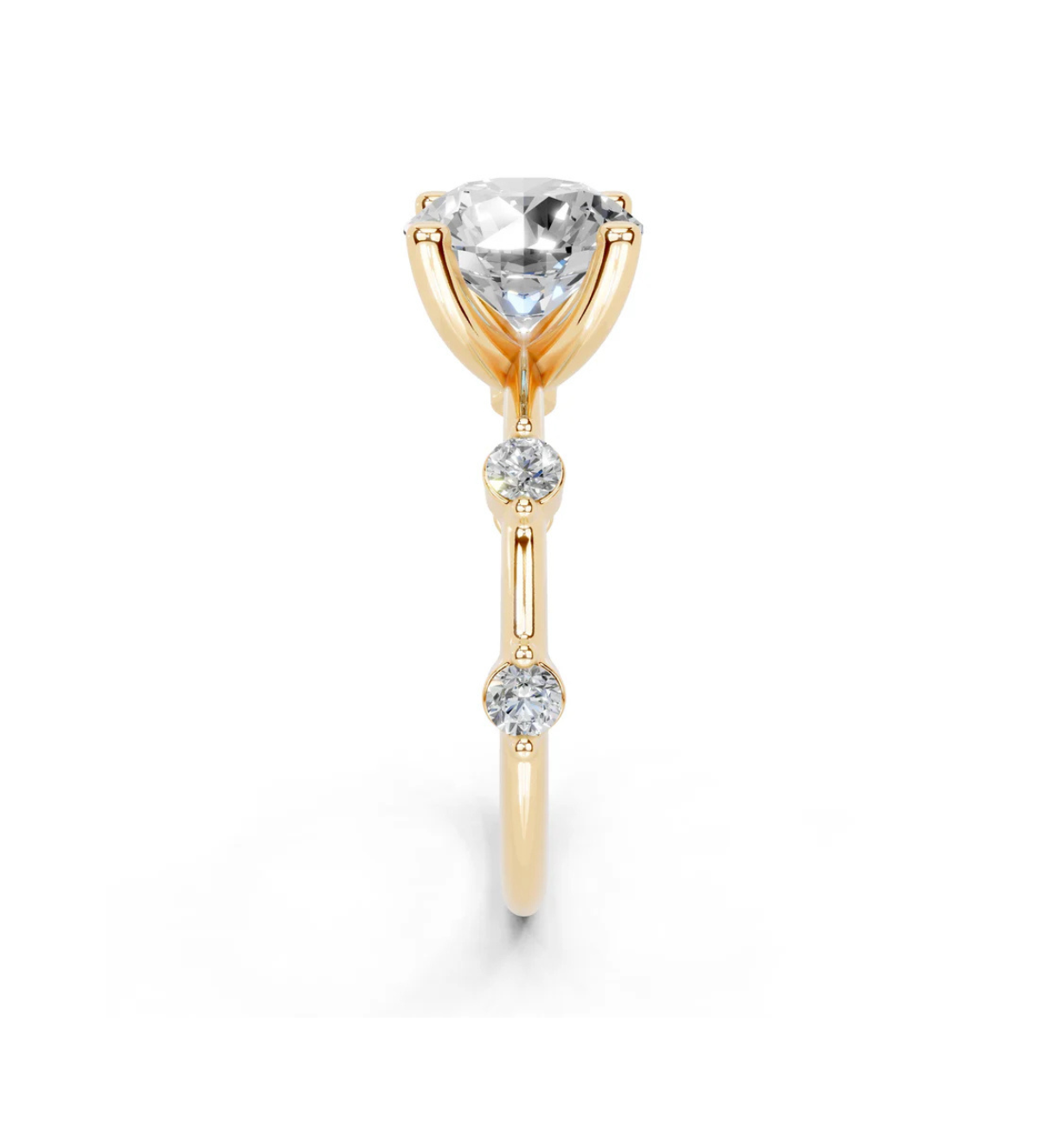 side view of oval lab grown diamond ring in 14k gold