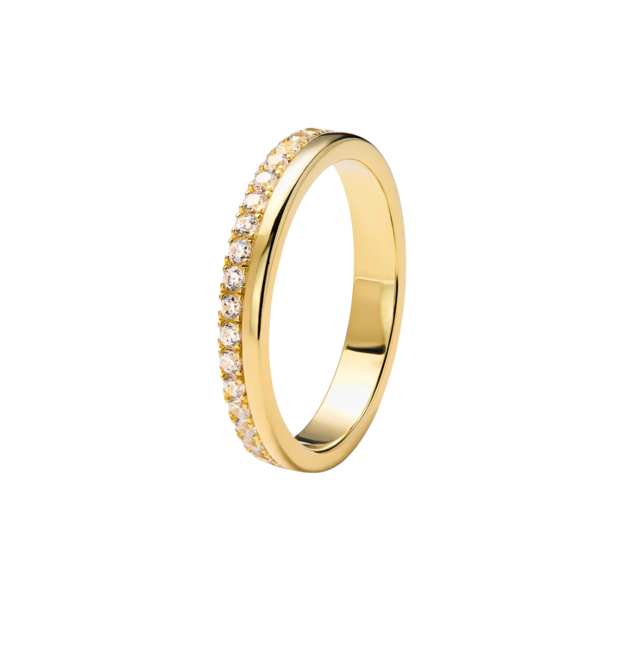 side view of round lab grown diamond eternity band