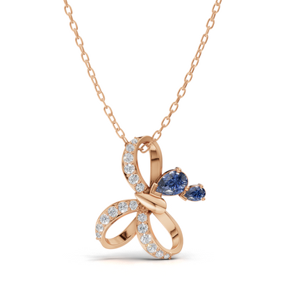 18K Gold Vermeil Sapphire Bloom Butterfly Pendant Necklace 