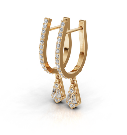 18k Gold Aria Baguette Drop Hoop Earrings Gold 
