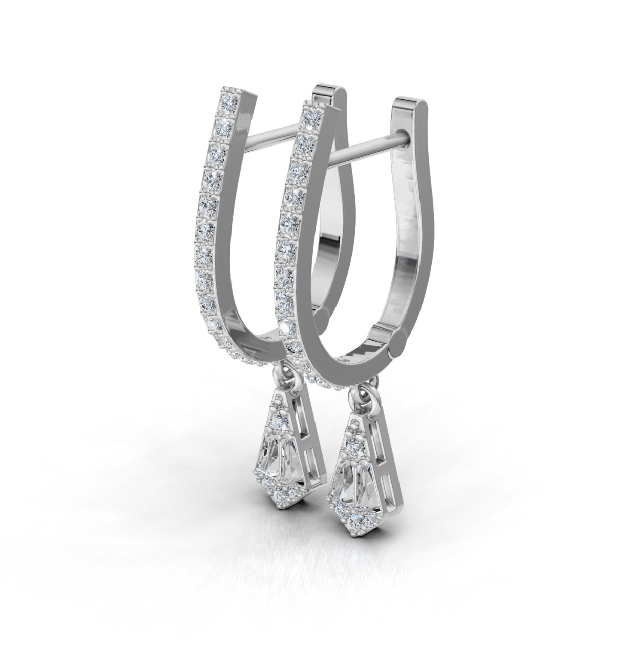925 Sterling Silver Aria Baguette Drop Hoop Earrings