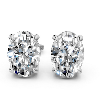 925 Sterling Silver Oval Diamond Stud 1.50 TCW