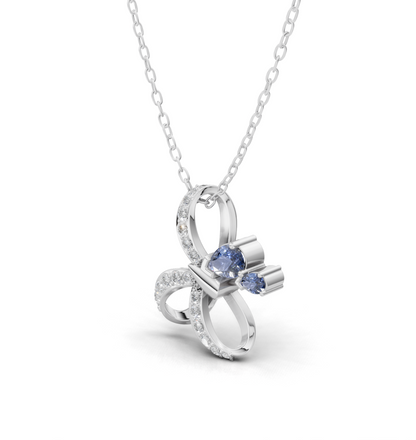 925 Sterling Silver Pendant Necklace Sapphire Bloom Butterfly 