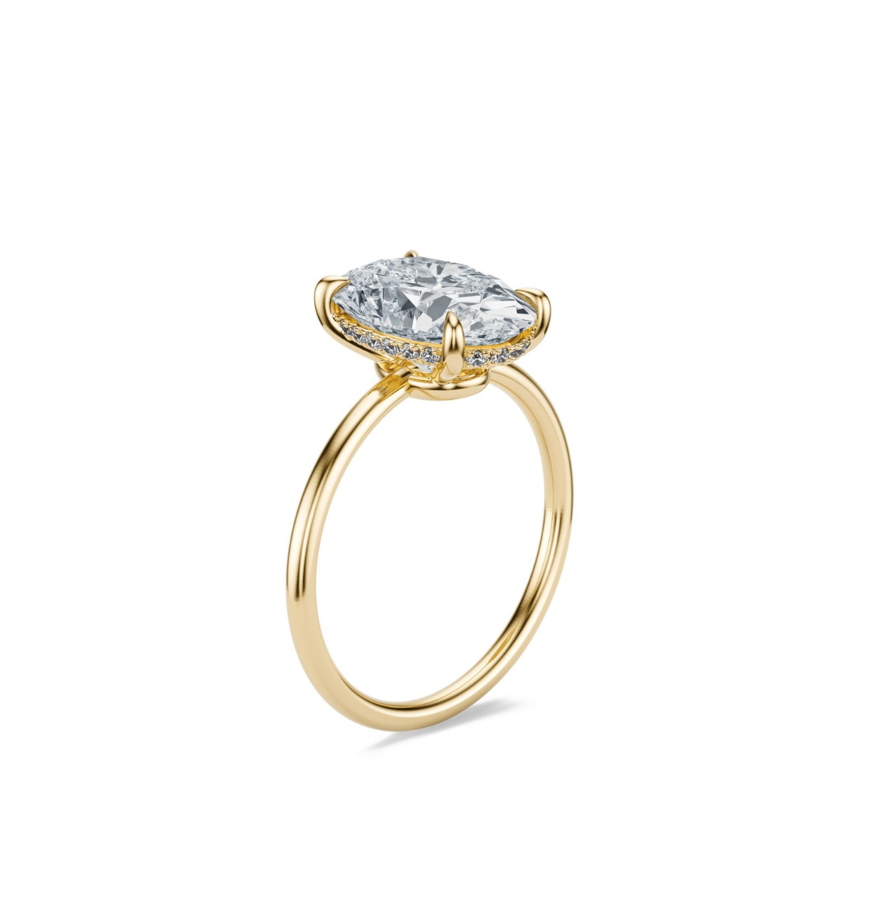 Angled view of the Mery Oval Diamond Engagement Ring with oval lab-grown diamond