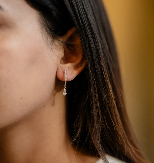Aria Baguette Drop Hoop Earrings