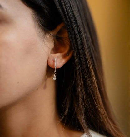 Aria Baguette Drop Hoop Earrings