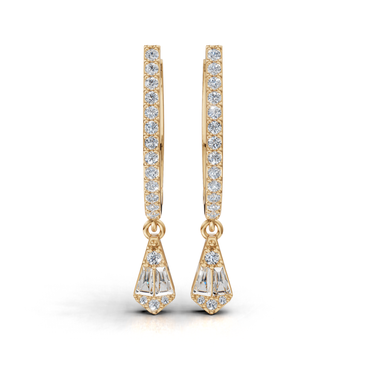 Aria Baguette Drop Hoop Earrings 18K Gold Vermeil