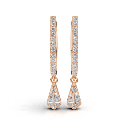 Aria Baguette Drop Hoop Earrings 18K Rose