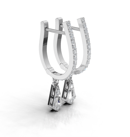 Aria Baguette Drop Hoop Earrings 925 Sterling Silver