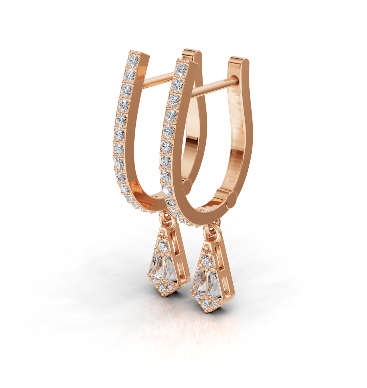 Aria Baguette Drop Hoop Earrings Rose Vermeil