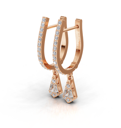 Aria Baguette Drop Hoop Earrings Rose Vermeil