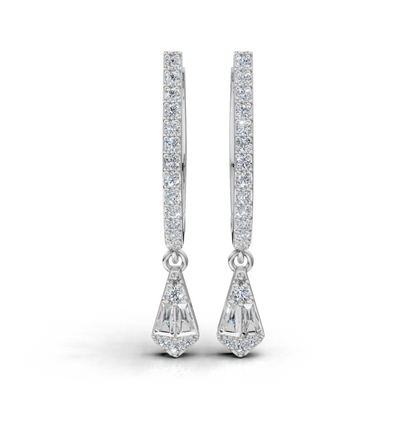 Aria Baguette Drop Hoop Earrings Sterling Silver