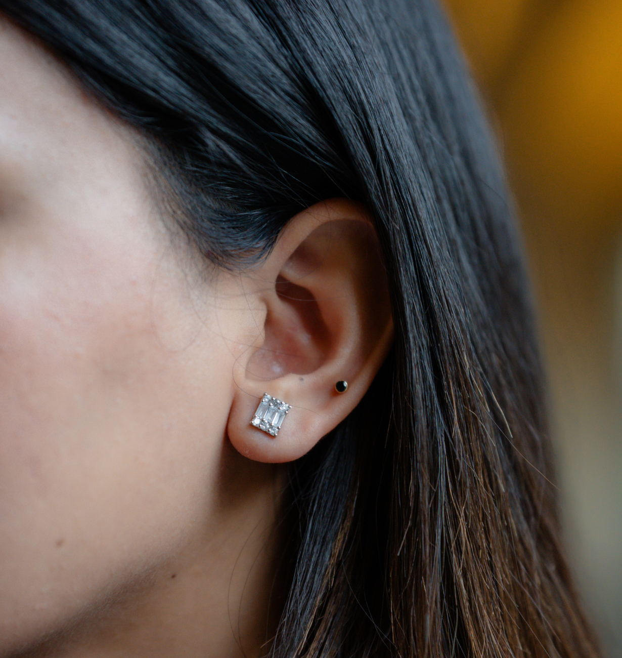 Baguette & Round Diamond Stud Earrings