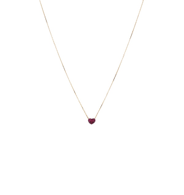 Fine ruby pavé necklace – heart charm style.