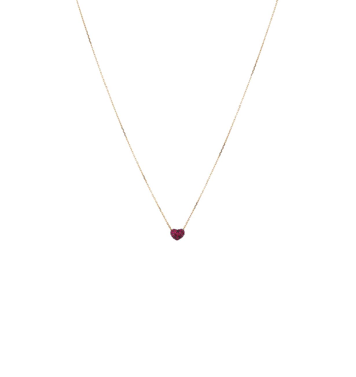 Fine ruby pavé necklace – heart charm style.