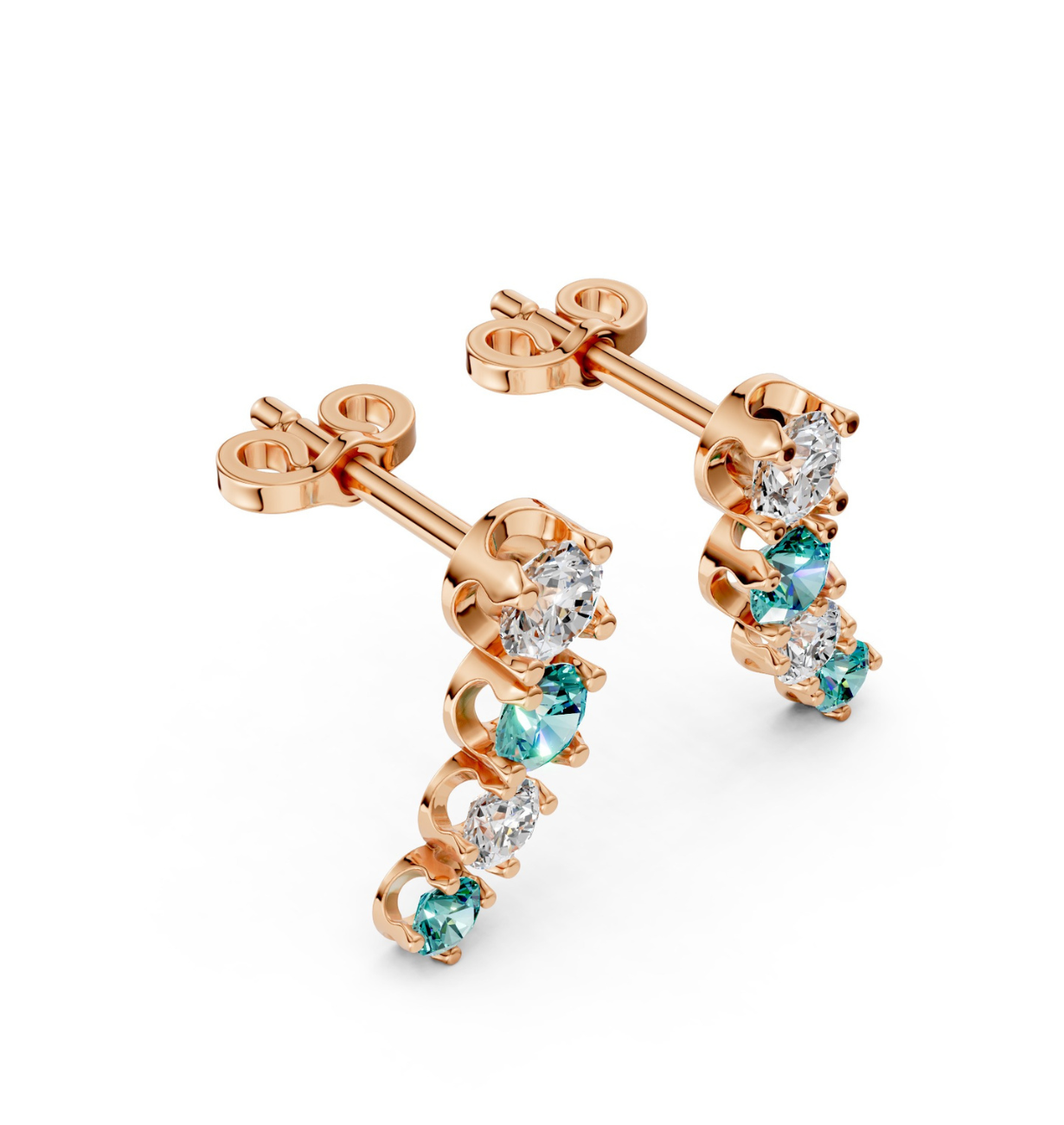 Gold Vermeil Teal & White Gradient Bar Earrings