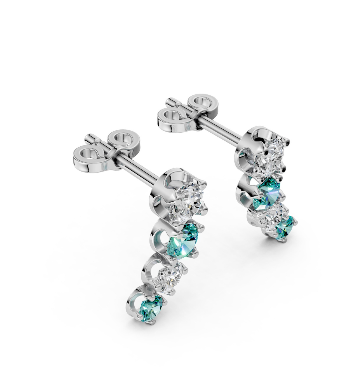 Gradient Bar Earrings Teal & White Sterling Silver