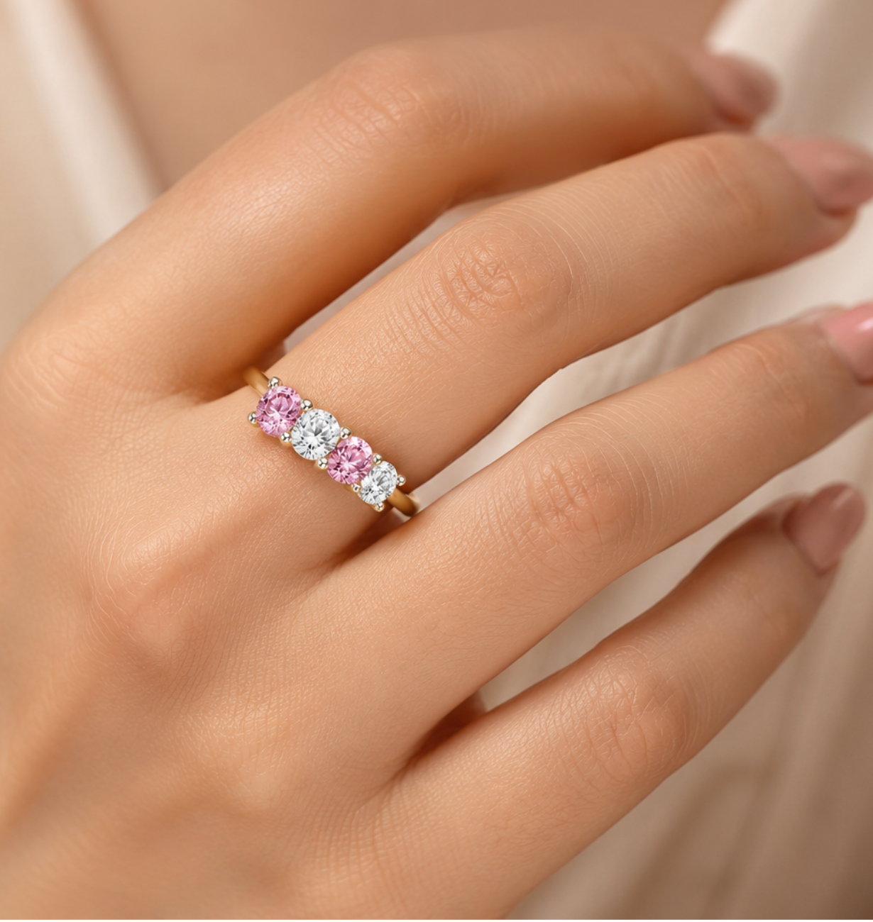 Liora Band Set with pink gemstones and lab grown diamonds in 10K yellow gold