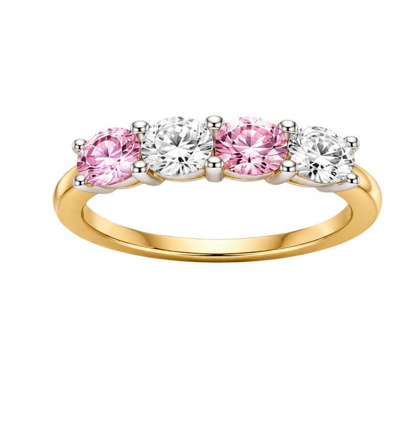 Liora Band Set worn on hand in 10K yellow gold with pink gemstones