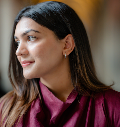 Luna Baguette Hoop Earrings Silver Sterling