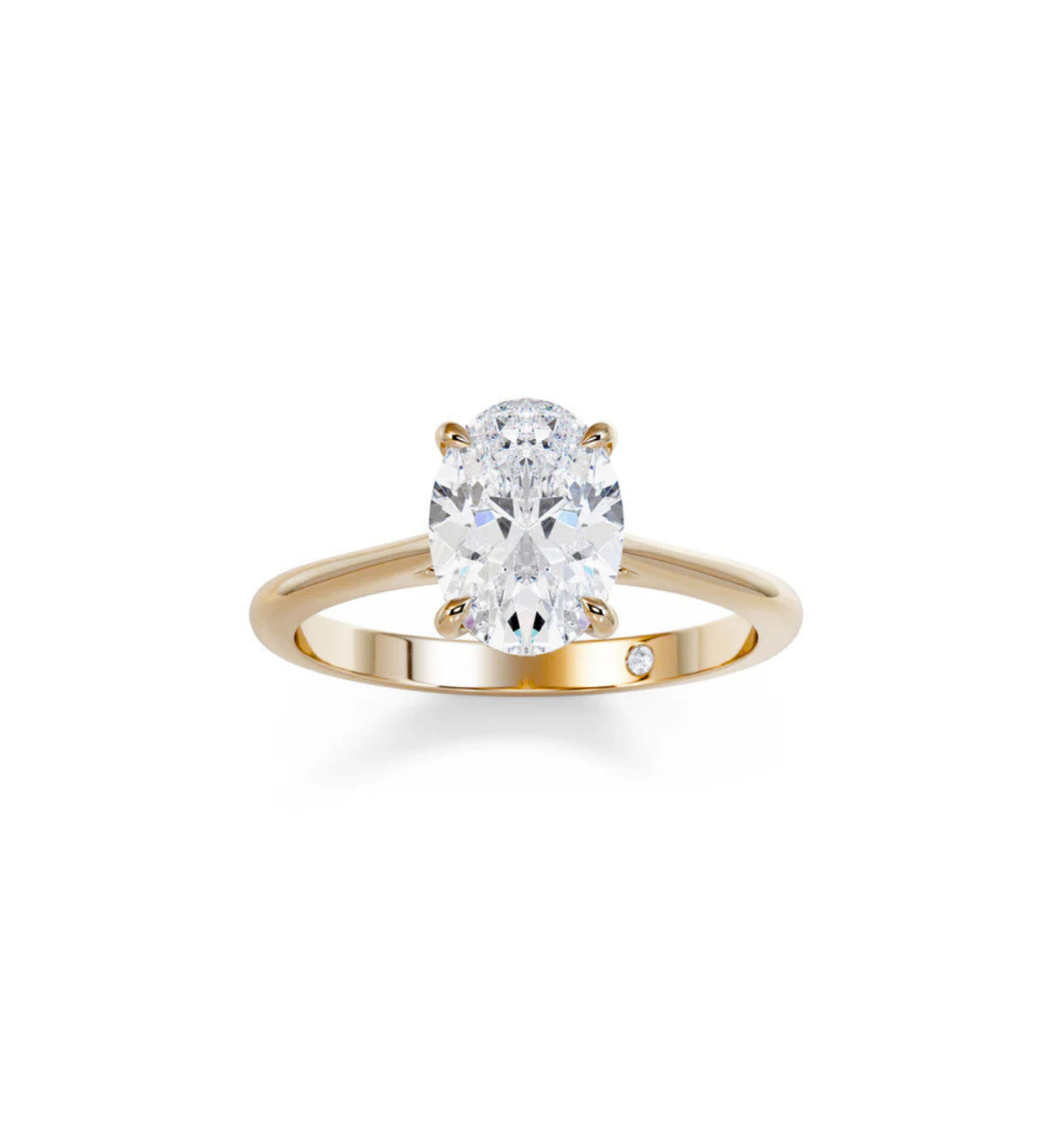Oval-cut lab-grown diamond solitaire engagement ring in polished gold