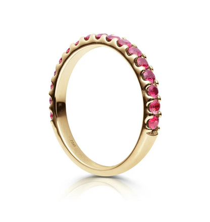 Red ruby half-circle ring – handcrafted elegance