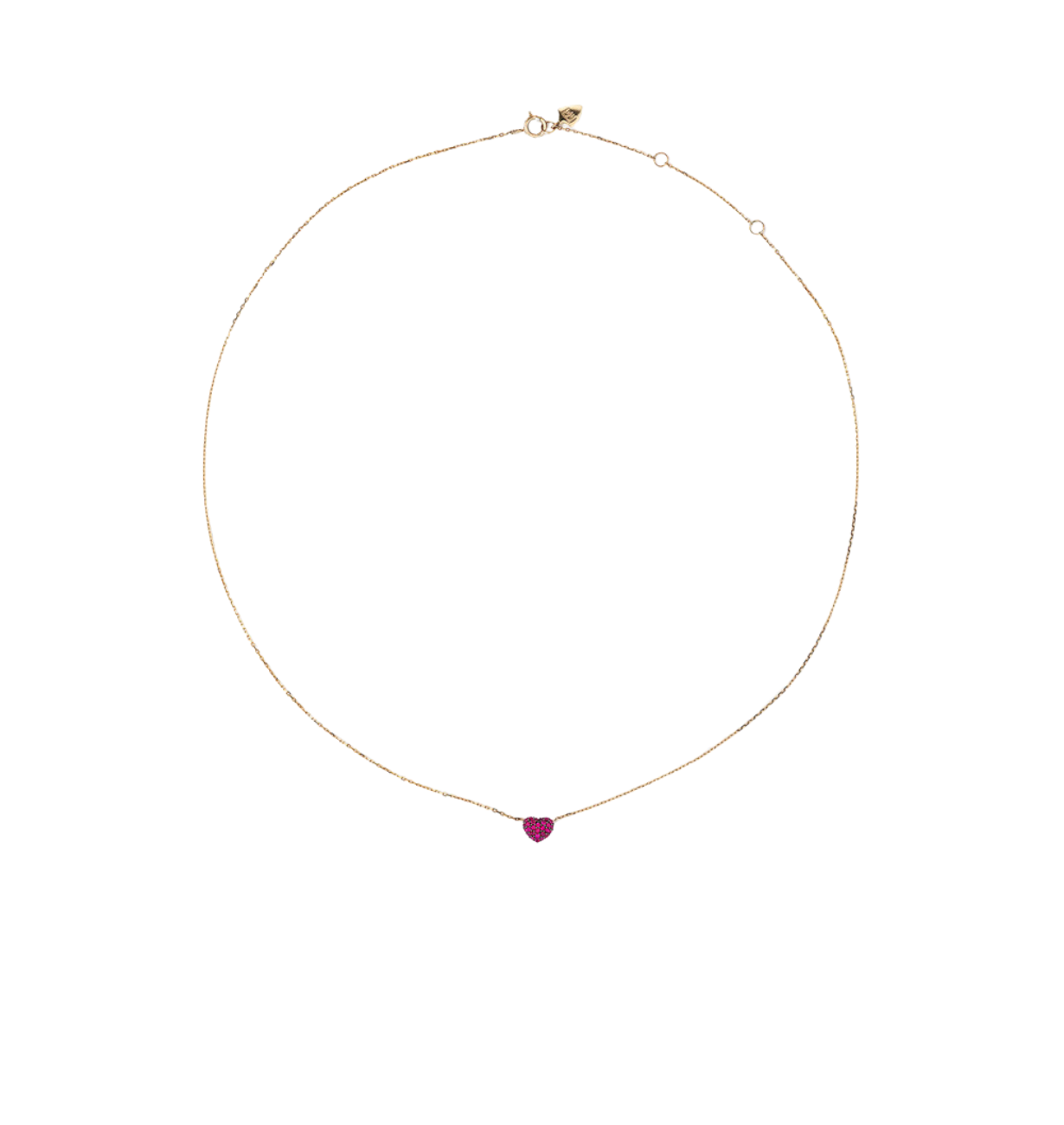 Romantic ruby heart necklace with pavé detailing.