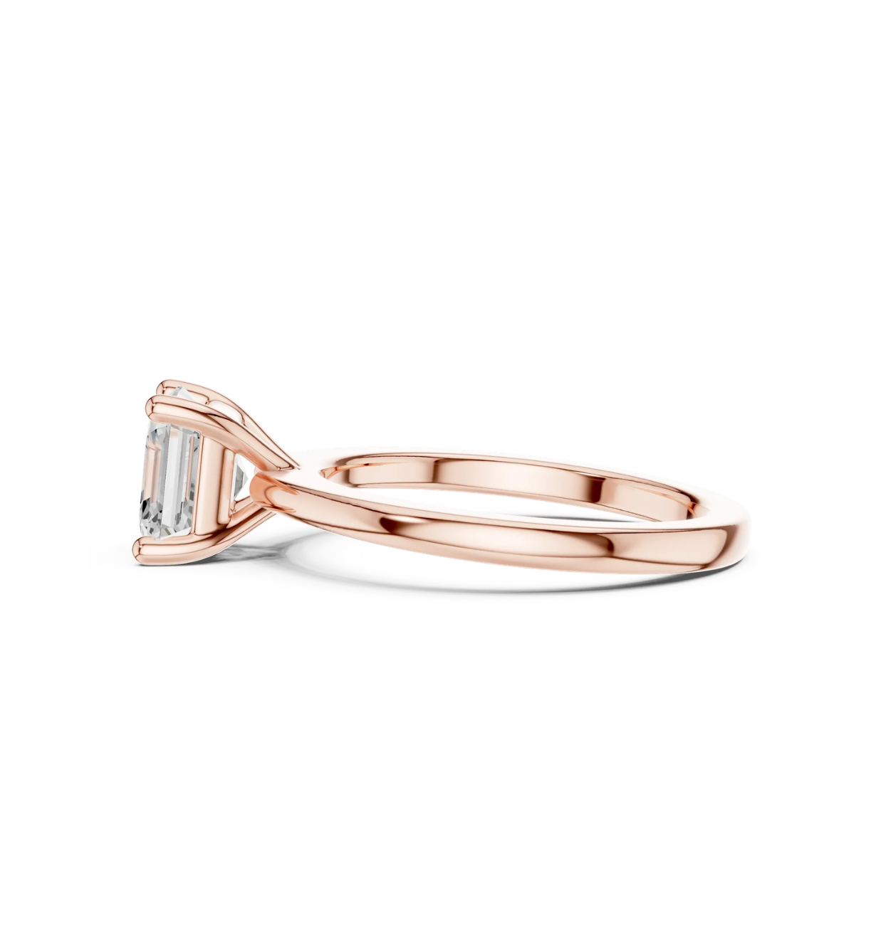 Side profile of the TASH Asscher engagement ring showcasing the Asscher-cut lab-grown diamond in 9K, 14K or 18K rose gold
