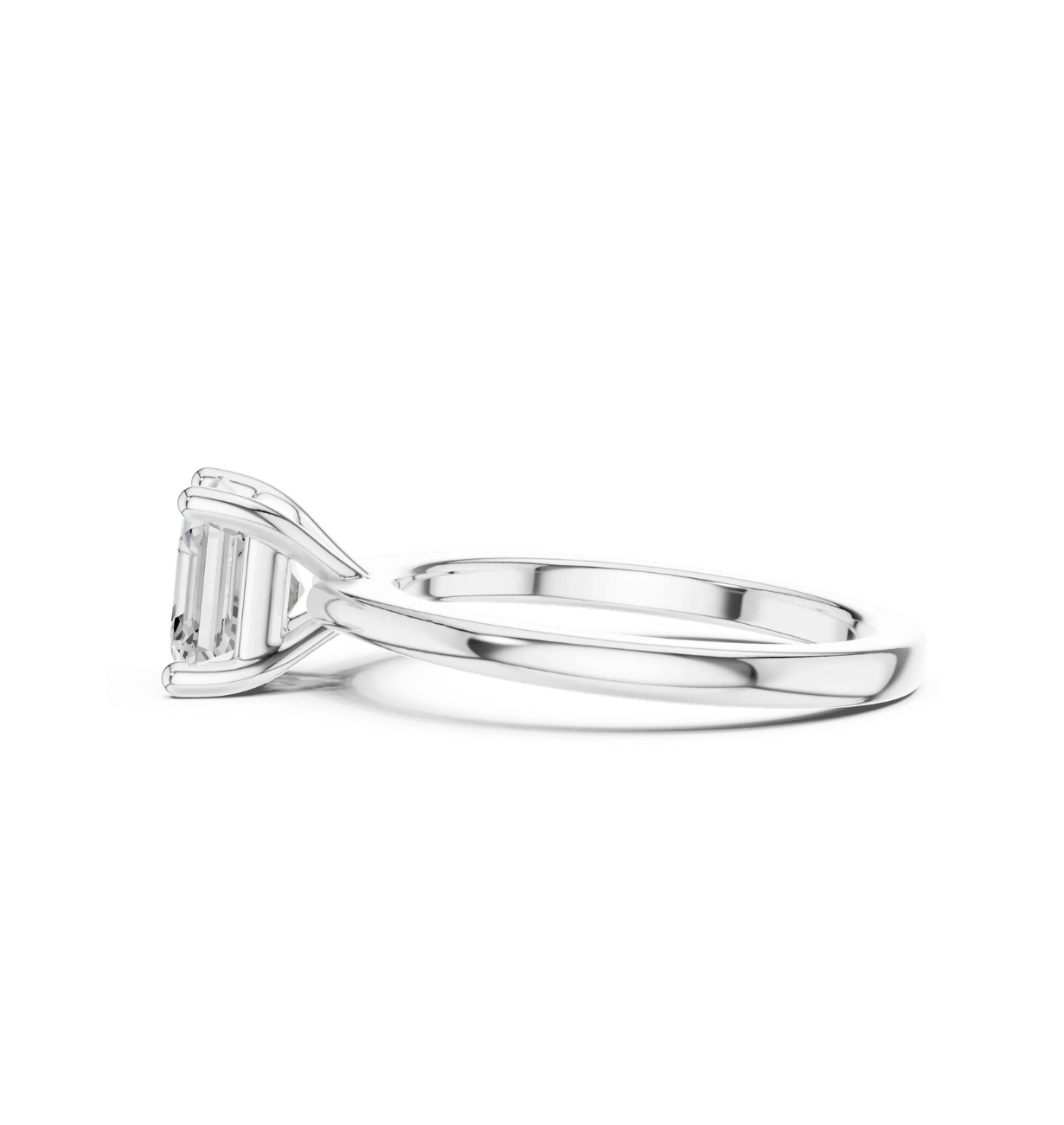 Side profile of the white gold Asscher-cut lab-grown diamond engagement ring