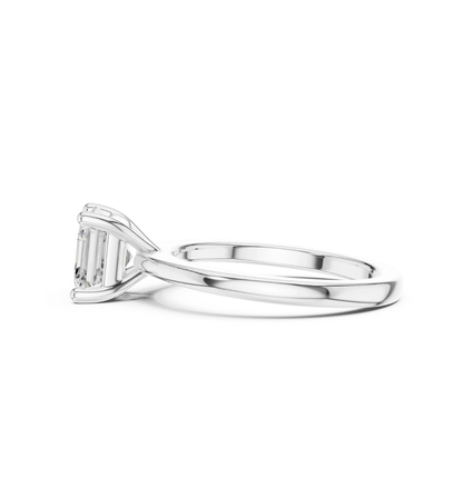 Side profile of the white gold Asscher-cut lab-grown diamond engagement ring
