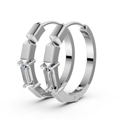 Silver Luna Baguette Hoop Earrings