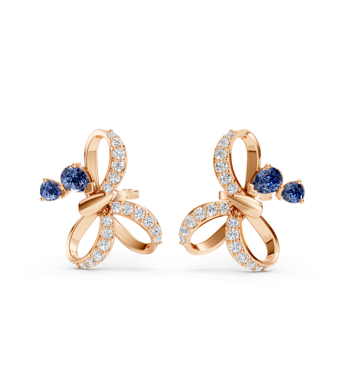 Silver Sapphire Bloom Diamond Stud Earrings