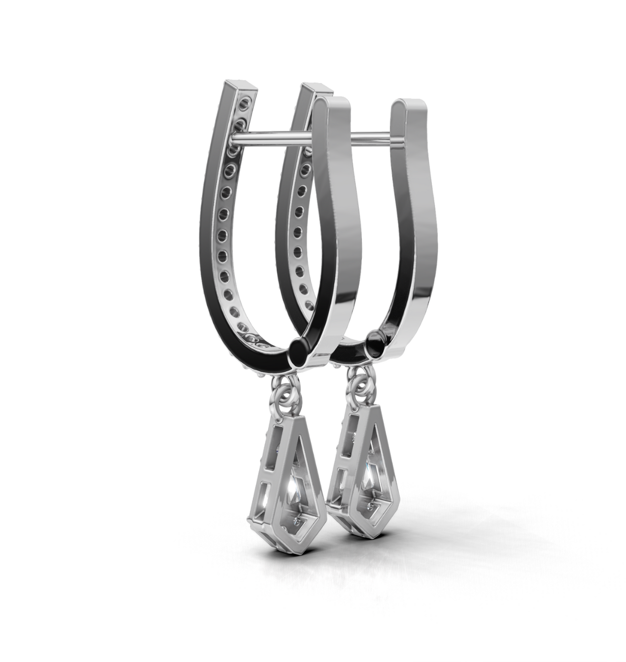 Sterling Silver Aria Baguette Drop Hoop Earrings