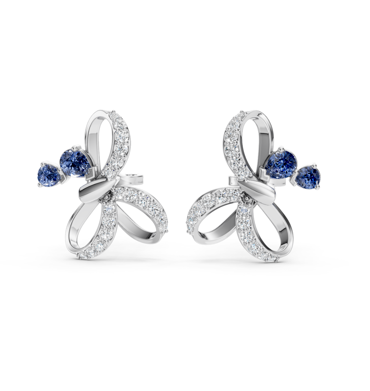 Sterling Silver Sapphire Bloom Diamond Stud Earrings