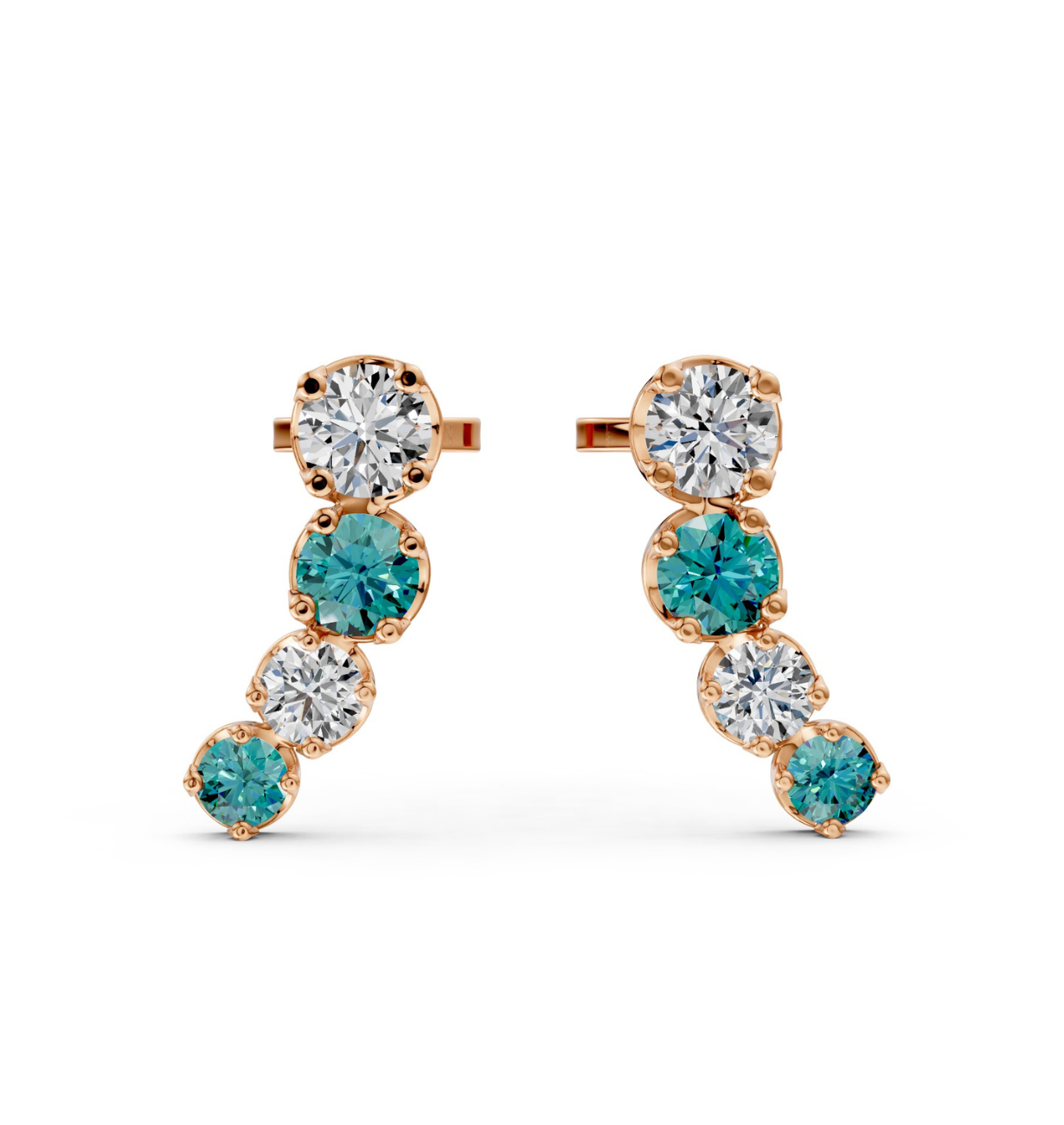 Teal & White Gradient Bar Earrings 18k Gold Vermeil