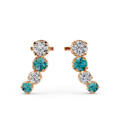 Teal & White Gradient Bar Earrings 18k Gold Vermeil