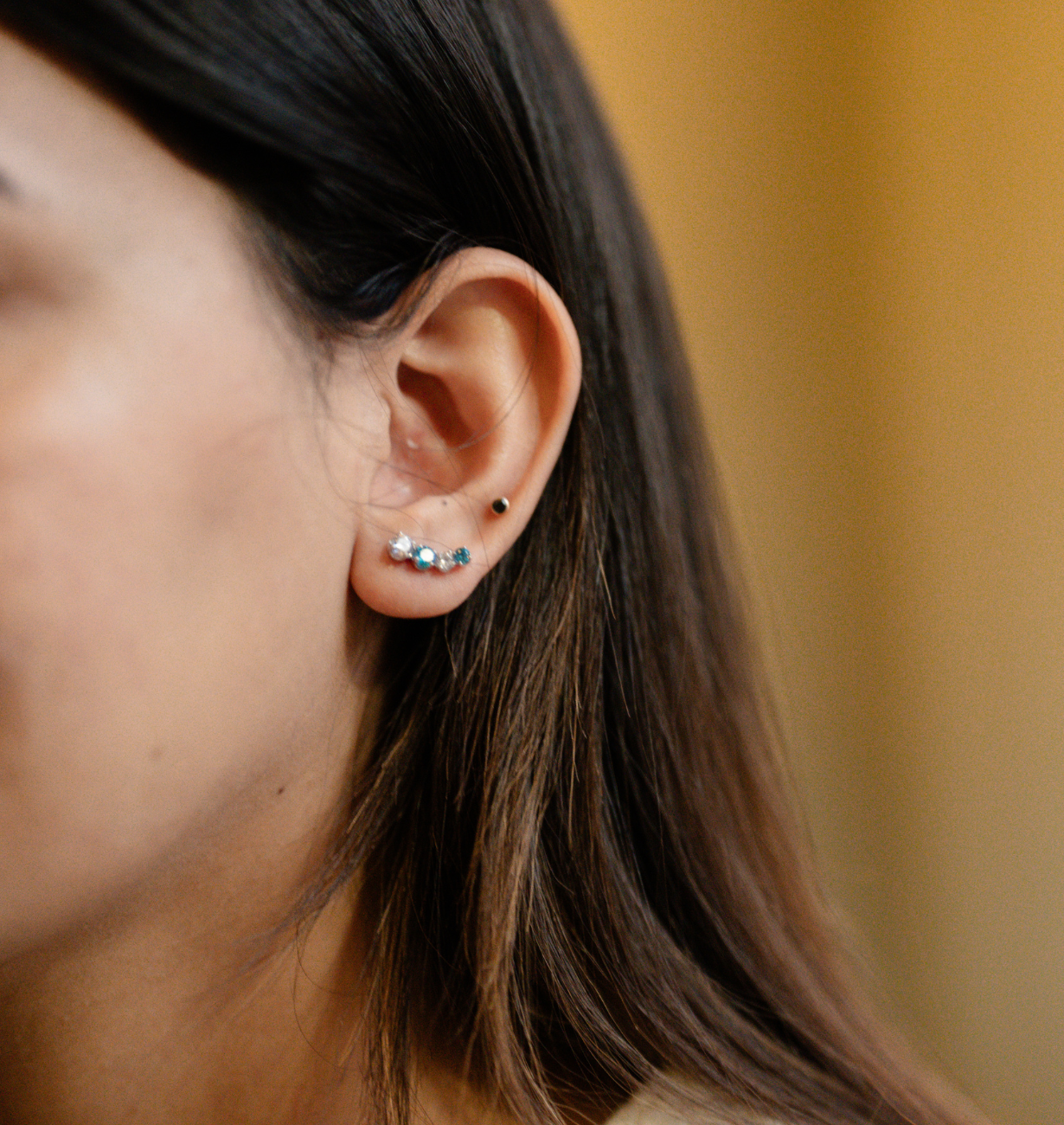 Teal & White Gradient Bar Earrings 18k Rose Vermeil