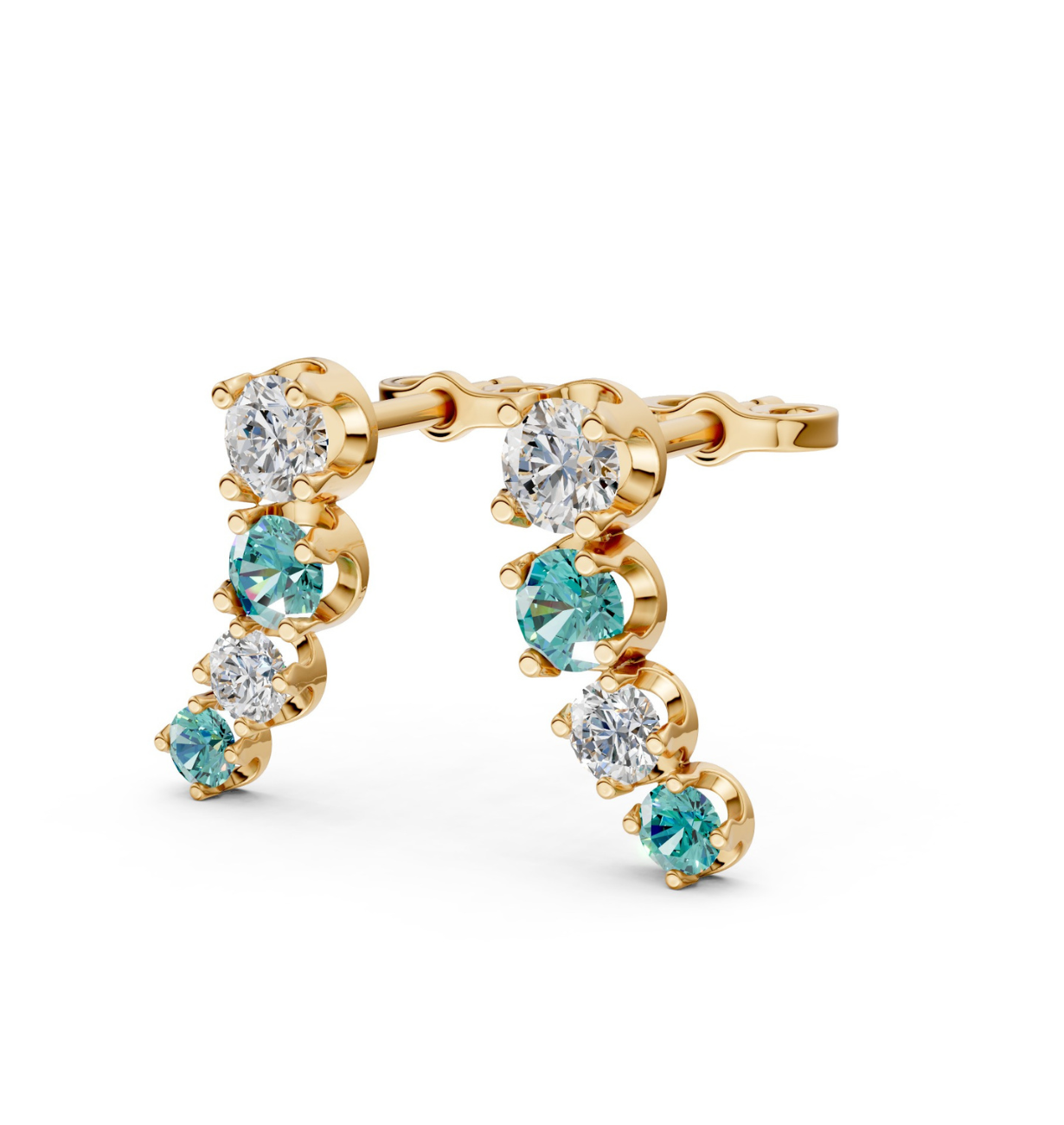 Teal & White Gradient Bar Earrings Gold Vermeil