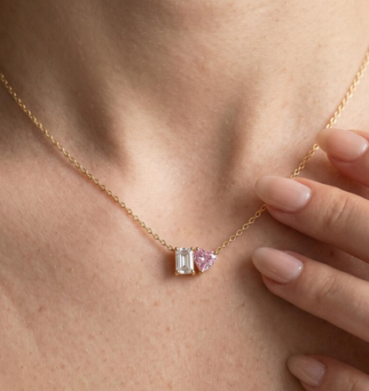Toi et Moi Necklace with pink heart-cut and emerald-cut diamonds